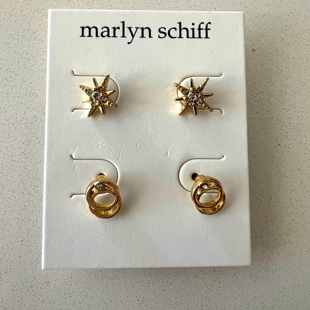 Marilyn Schiff - Gold plated stud earring sets. NWT